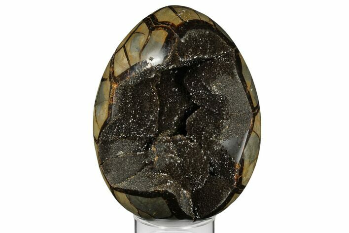 Septarian Dragon Egg Geode - Black & Brown Crystals #183079